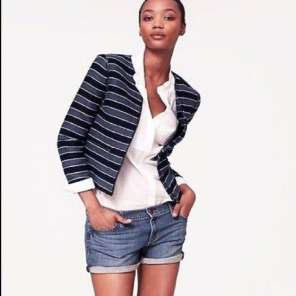 Loft navy & light blue striped zip striped jacket